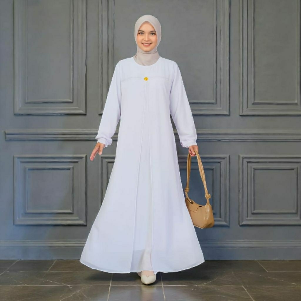 Gamis Polos Putih Bersih Elfiraza | Ceruty Babydoll Premium | Elegan Mewah