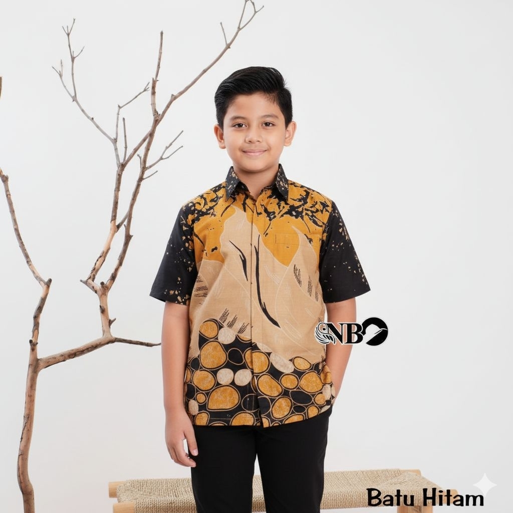 HITAM Batik anak dan remaja bahan full katun usia 13-18 tahun / baju batik anak remaja cowok katun p