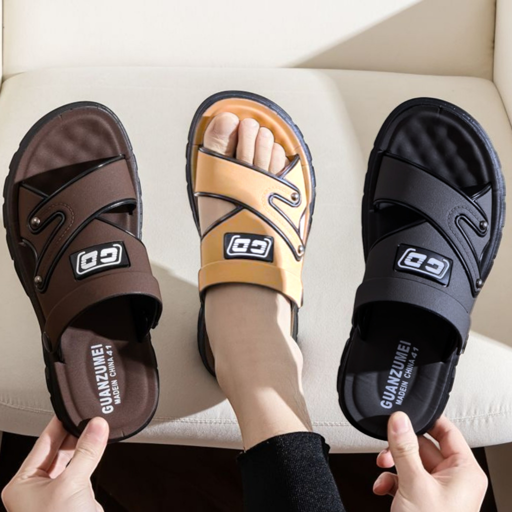 Sandal Selop Kulit Anti Putus Trendy Sandal Cowok Selop Slip On GO 01 Sendal Cowok Terlaris Slide