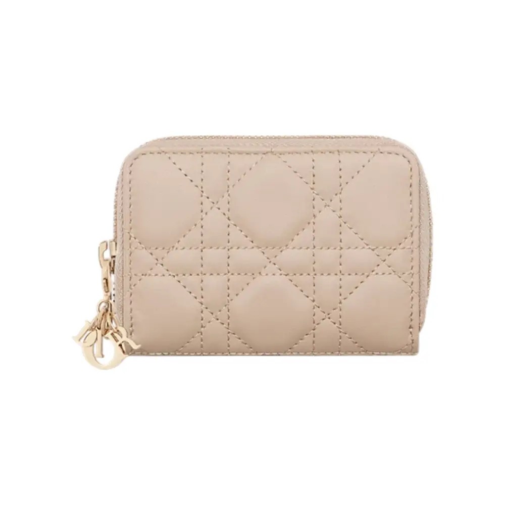 Christian Dior Small lady D Voyageur Coin Purse Cannage Lambskin Powder Beige