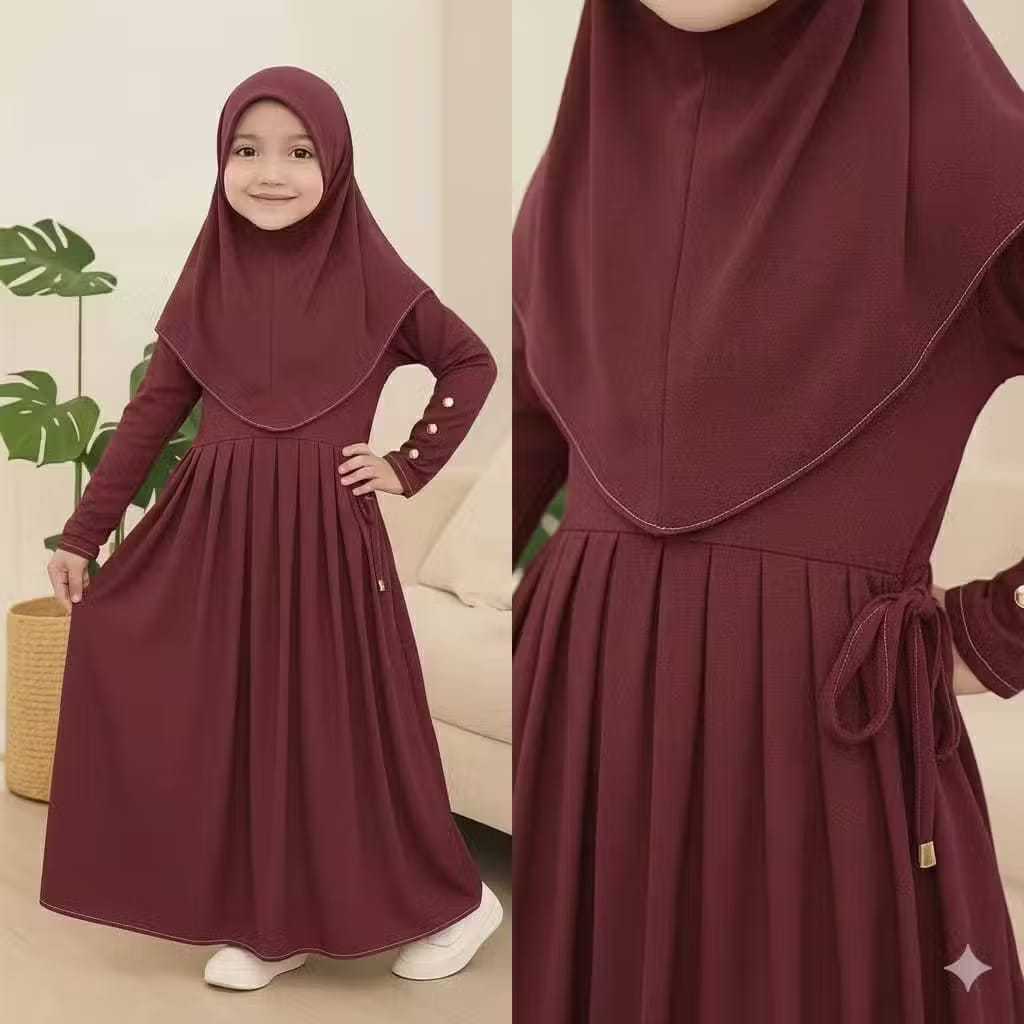 Pusat Gamis Abaya Anak Inara Serut Usia 2-12 Tahun Jersey Lembut Adem Set Hijab Muslim Adem Halus