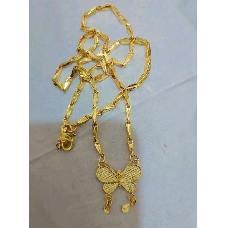 Kalung kupu padi 1 suku lapis emas 24k