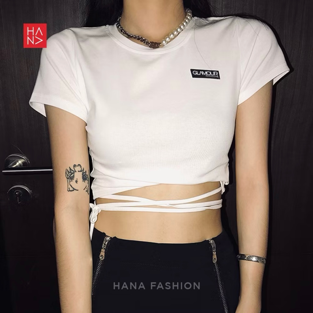 Glamour T-Shirt Crop Top Stylish gaya korea sexy tali pinggang baju wanita