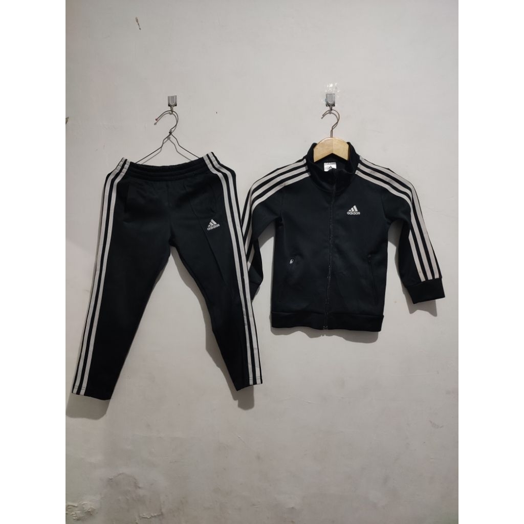 Jaket Tracktop & Trackpants Adidas Anak Set Setelan Hitam