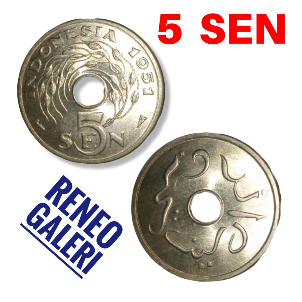 Berkilau Koin 5 Sen Bolong Indonesia Uang logam kuno Tahun 1951 1954