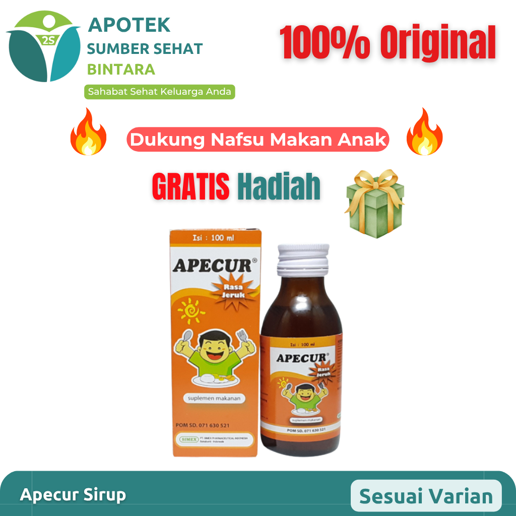 Apecur Sirup Vitamin Nafsu Makan | Suplemen Anak & Dewasa | Bantu Lahap Makan
