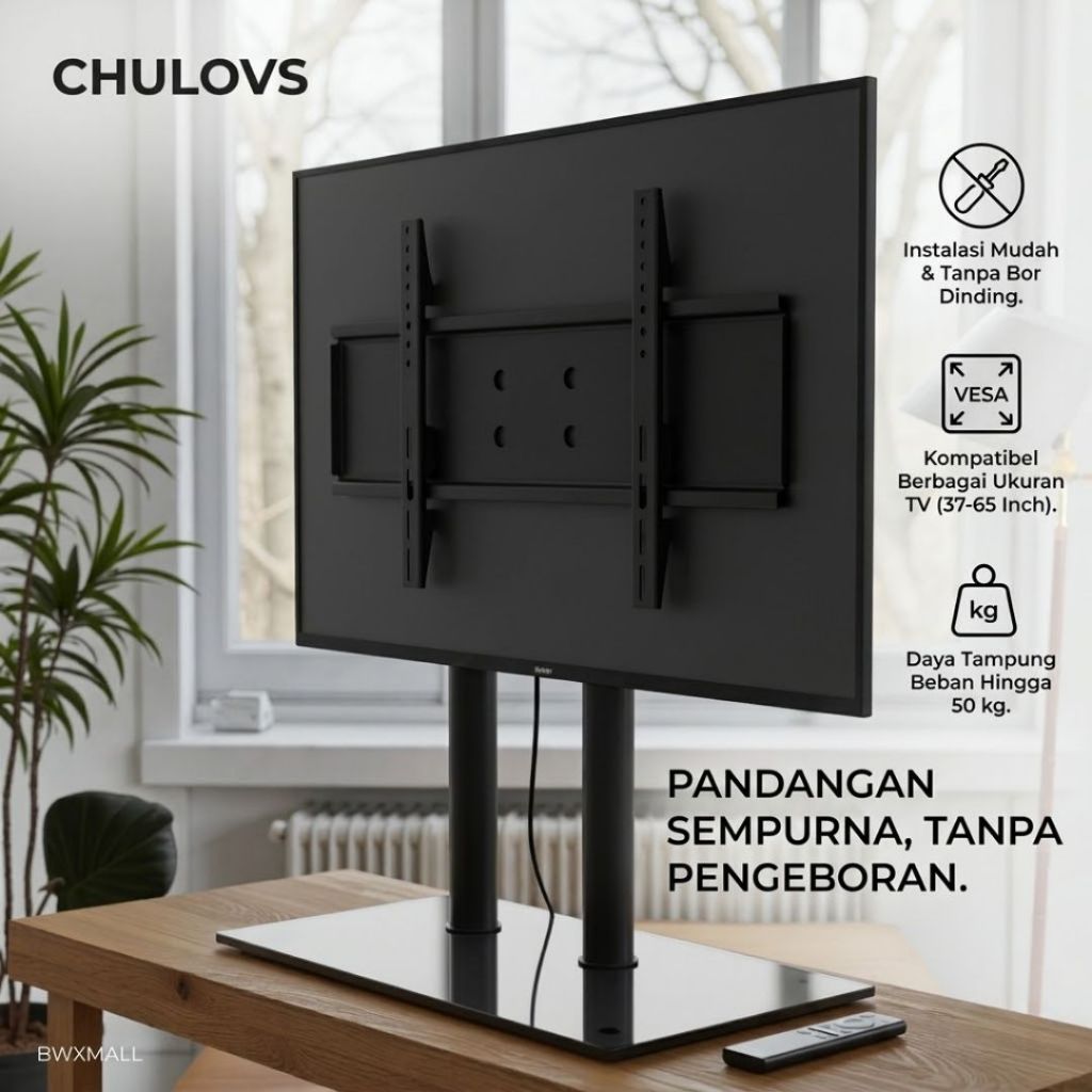 Kaki Dudukan TV Meja Universal Chulovs Tabletop TV Stand Bracket Meja 32 40 43 50 55 60 65 Inch Alas