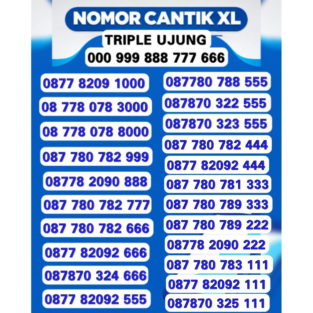 TRIPLE AKHIRAN PERDANA XL PRABAYAR 4G/5G NOCAN NOMOR CANTIK NOMOR PRIBADI KANTOR USAHA