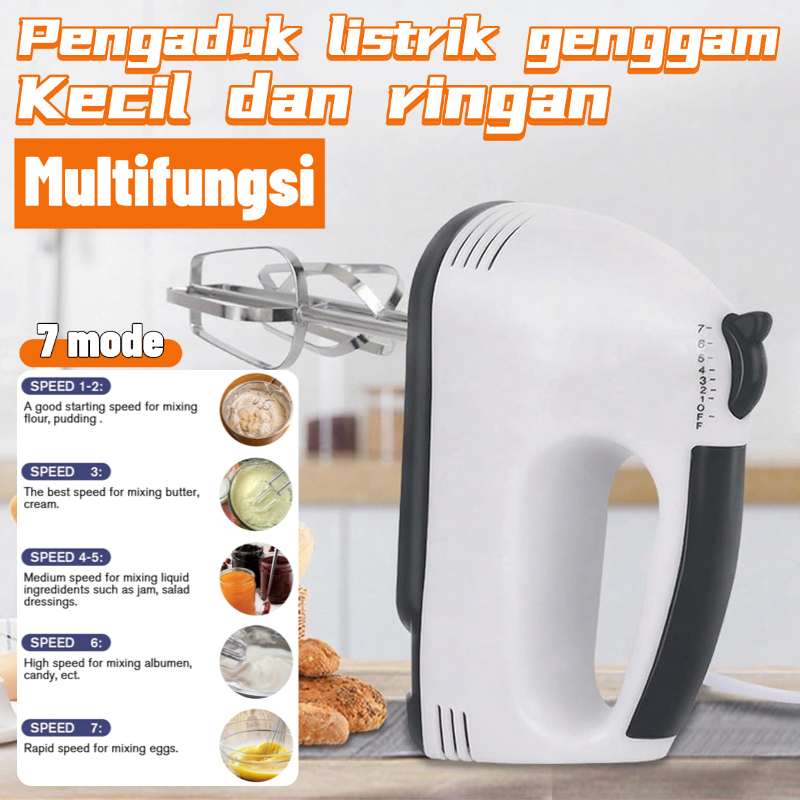 Mixer Mini Multifungsi 7 Kecepatan Elektrik Genggam Pengocok Telur Adonan Krim Kue Roti Hand Mixer D