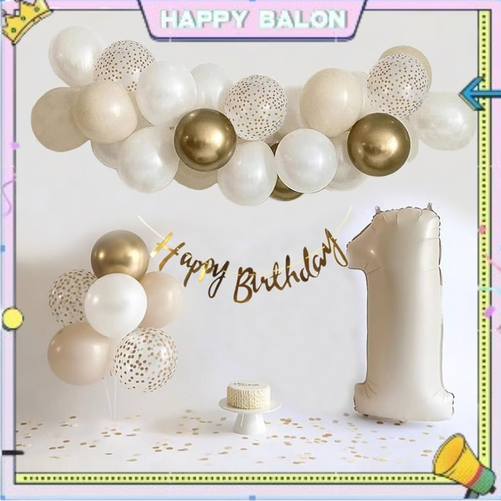 Balon Paket Dekorasi Retro Gold Angka Caramel Happy Birthday 1 Set Isi 40 Pcs Balon Dekorasi Ulang T