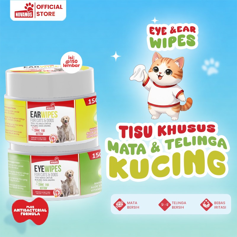 NOVAMOS Tisu Pembersih Mata dan Telinga Kucing Solusi Untuk Kesehatan dan Kebersihan Mata dan Teling