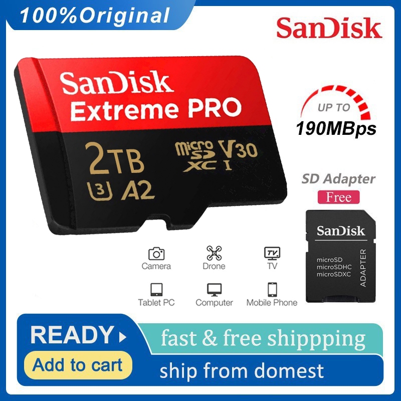 SanDisk  Micro Sd Memory Card hp 128GB/256GB/512G Class 10 Kartu Memori sd card + Free adapter