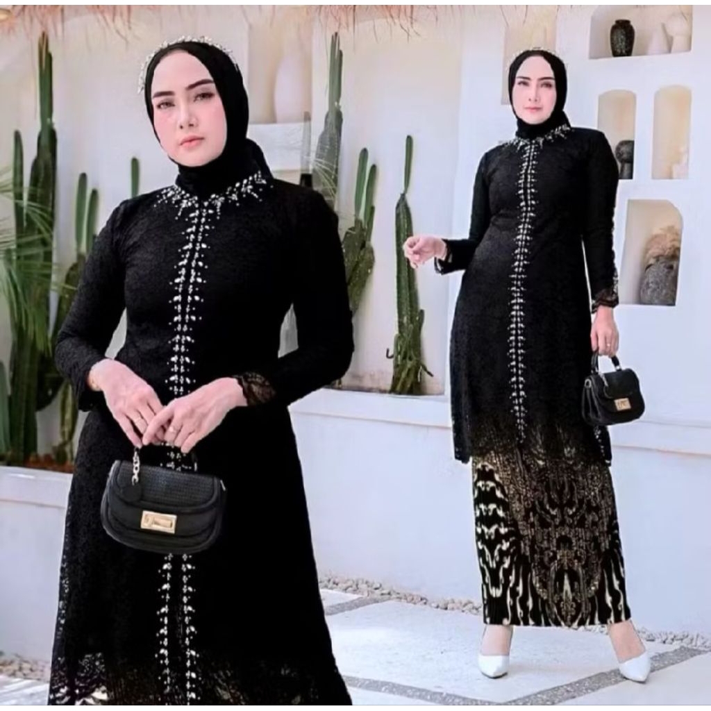 Setelan Kebaya Tunik Brokat Busui / Baju Kurung Brokat Payet / Set Kebaya Modern / Kebaya Terbaru Da