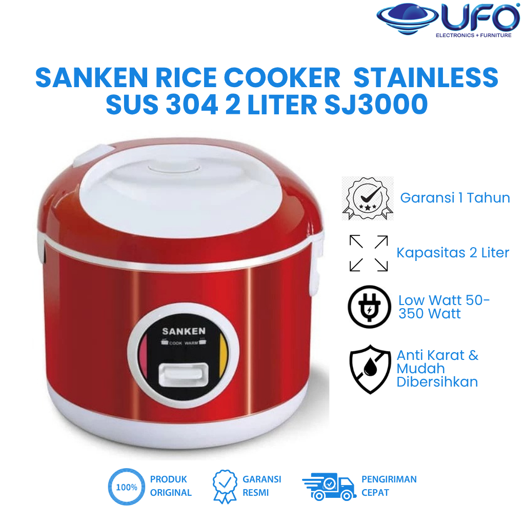 Sanken Rice Cooker  Stainless SUS 304 2 Liter SJ3000
