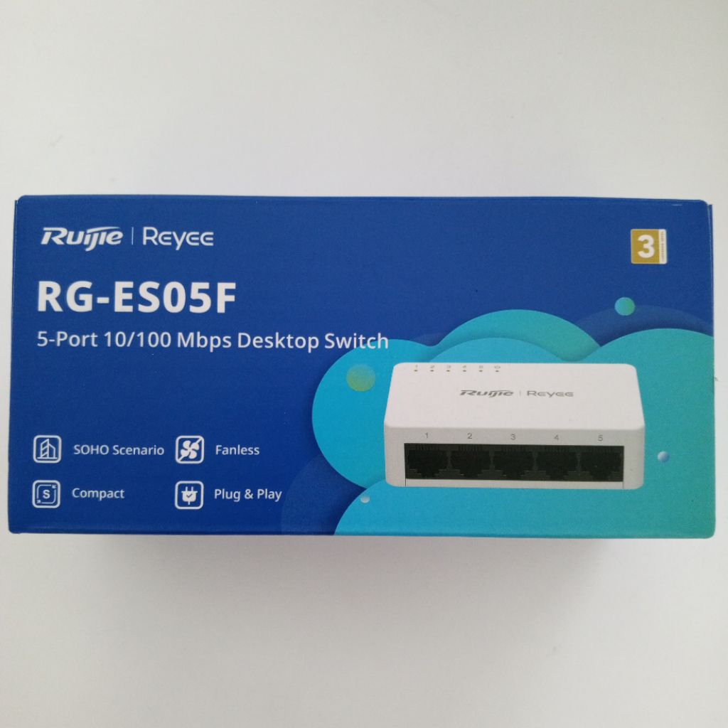 Switch/Hub Ruijie Reyee RG-ES05F 5 Port 10/100Mbps Desktop Switch, Switch Hub CCTV Anti Lag & Stabil