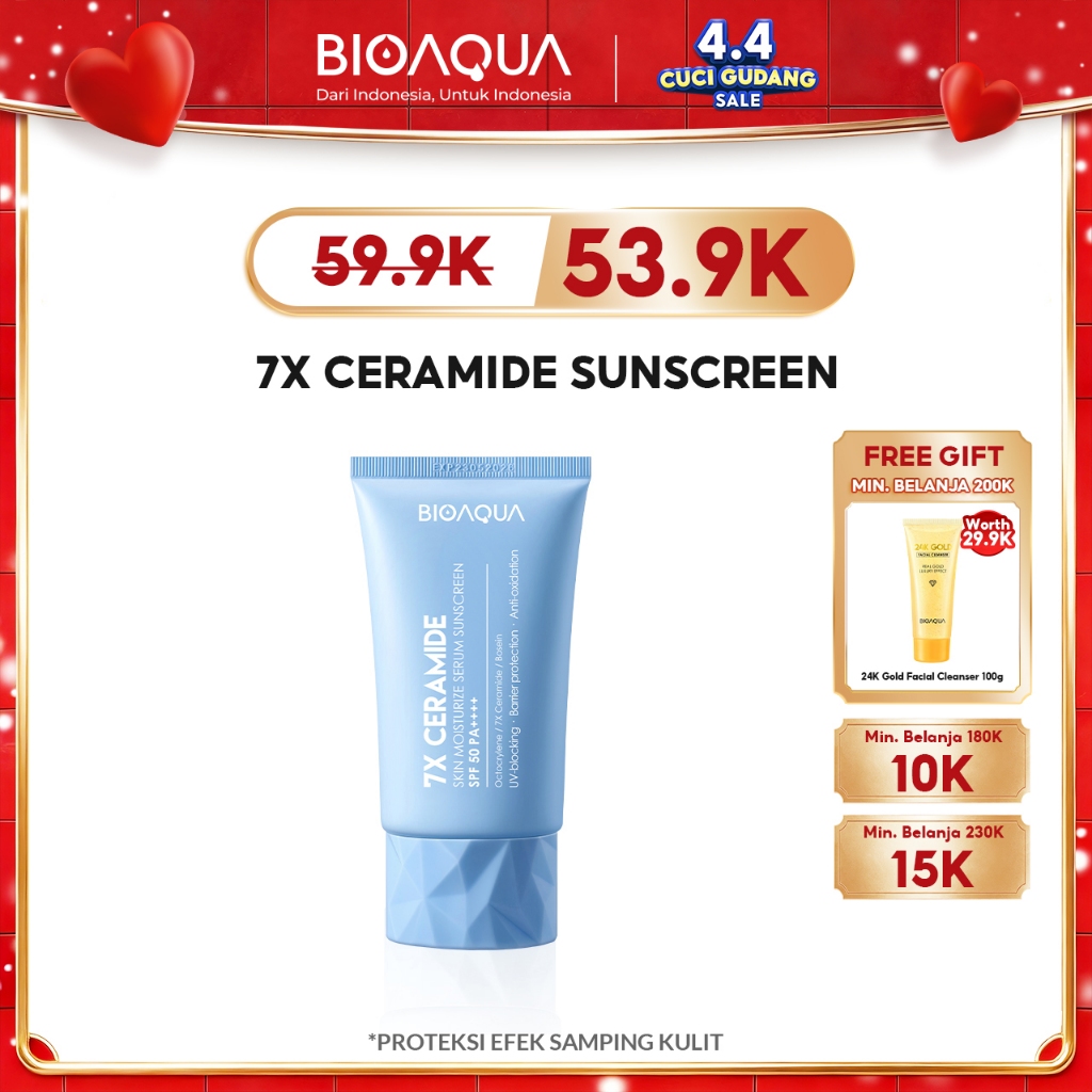 BIOAQUA 7X Ceramide Serum Sunscreen SPF 50 PA ++++ Sunscreen Gel Sunblock Wajah 12H Sun Protection 0