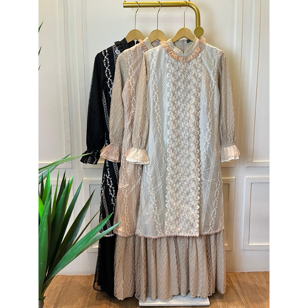 YASMINE dress by Zalifa,gamis zalifa terbaru,gamis lebaran,gamis kondangan,gamis brukat