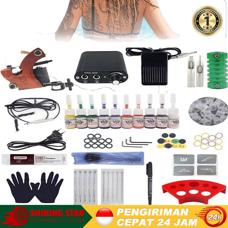 Ready Stock Mesin Tato Full Set - Alat Tatto - Tattoo Machine - Set Tato - Tattoo Kit Bonus Tinta