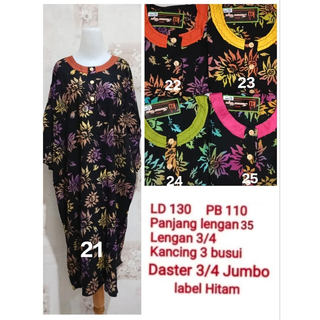 Daster Jumbo lengan 3/4 LD 130 Kencana Ungu label Hitam