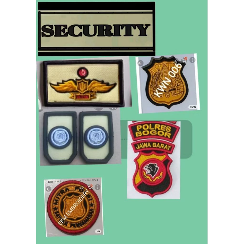 BREVET PDL SATPAM 1SET bordiran timbul, ATRIBUT SATPAM TIMBUL