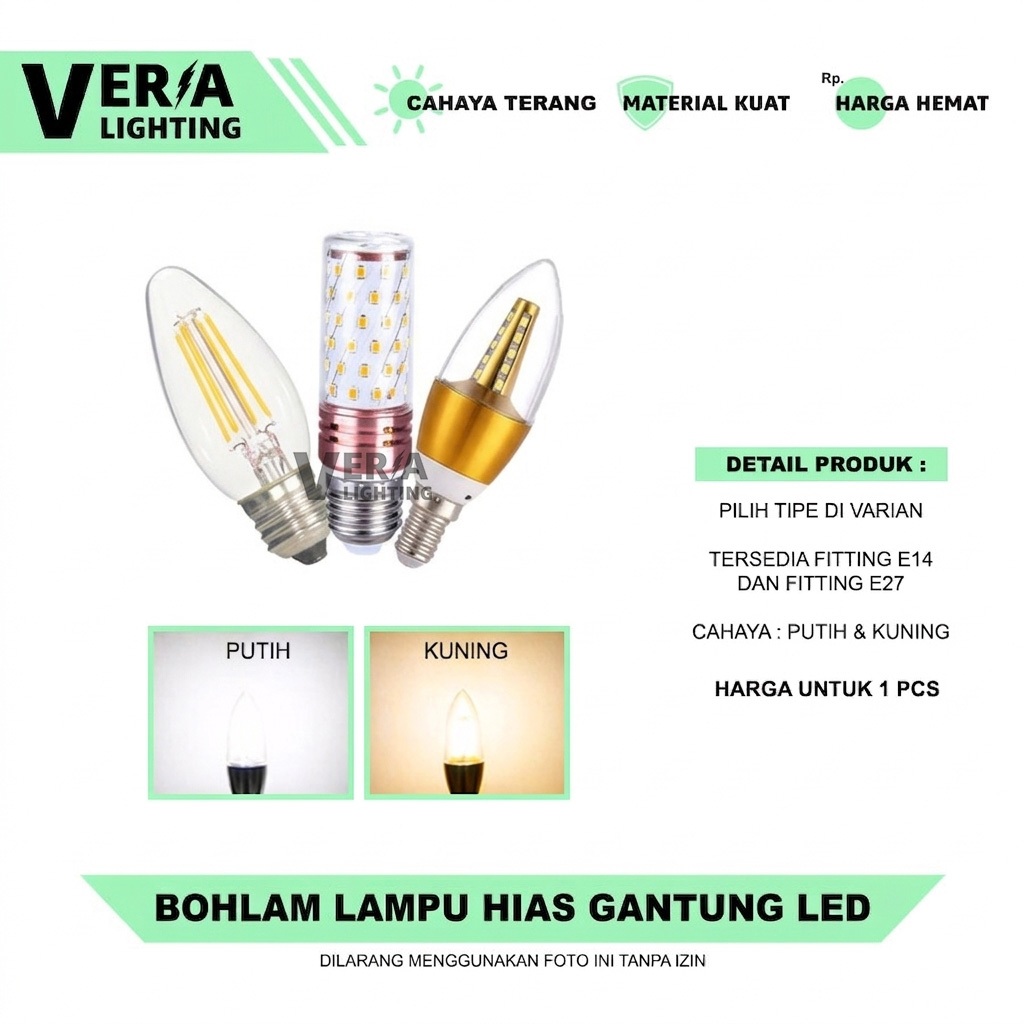 Lampu Hias Gantung Bohlam Lilin LED Candle E14 E27 Kuning Warm White