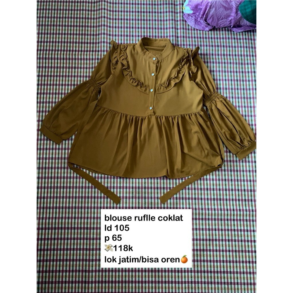Blouse Coklat Ruffle