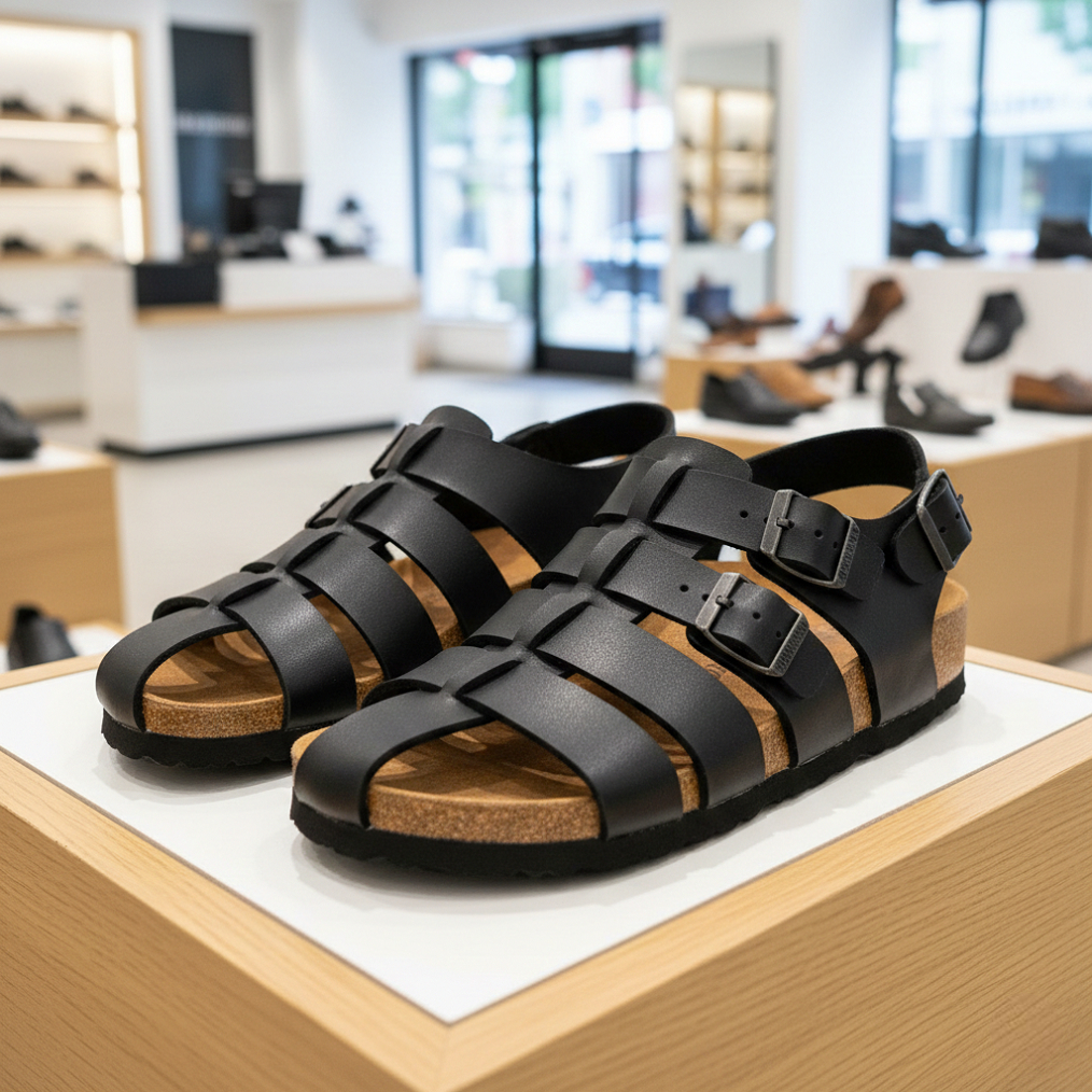 Sepatu Sandal Pria Romawi Kulit Hitam Jumbo Big Size 41 42 43 44 45