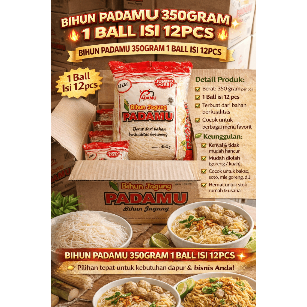 Bihun Jagung padamu 350 gram 1ball isi 12 pcs bihun kenyal nikmat