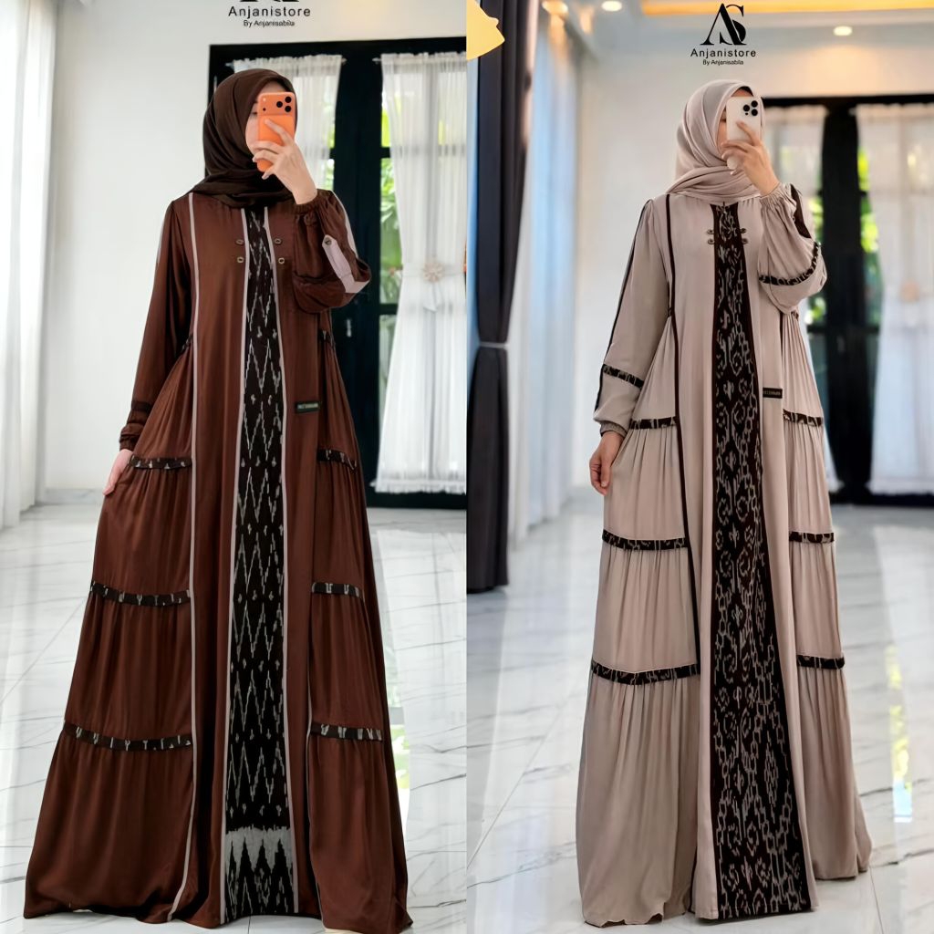 (READY) GAMIS ANJANI STORE / gamis kekinian terbaru/gamis adem nyaman bahan twill uniqlo mix etnik