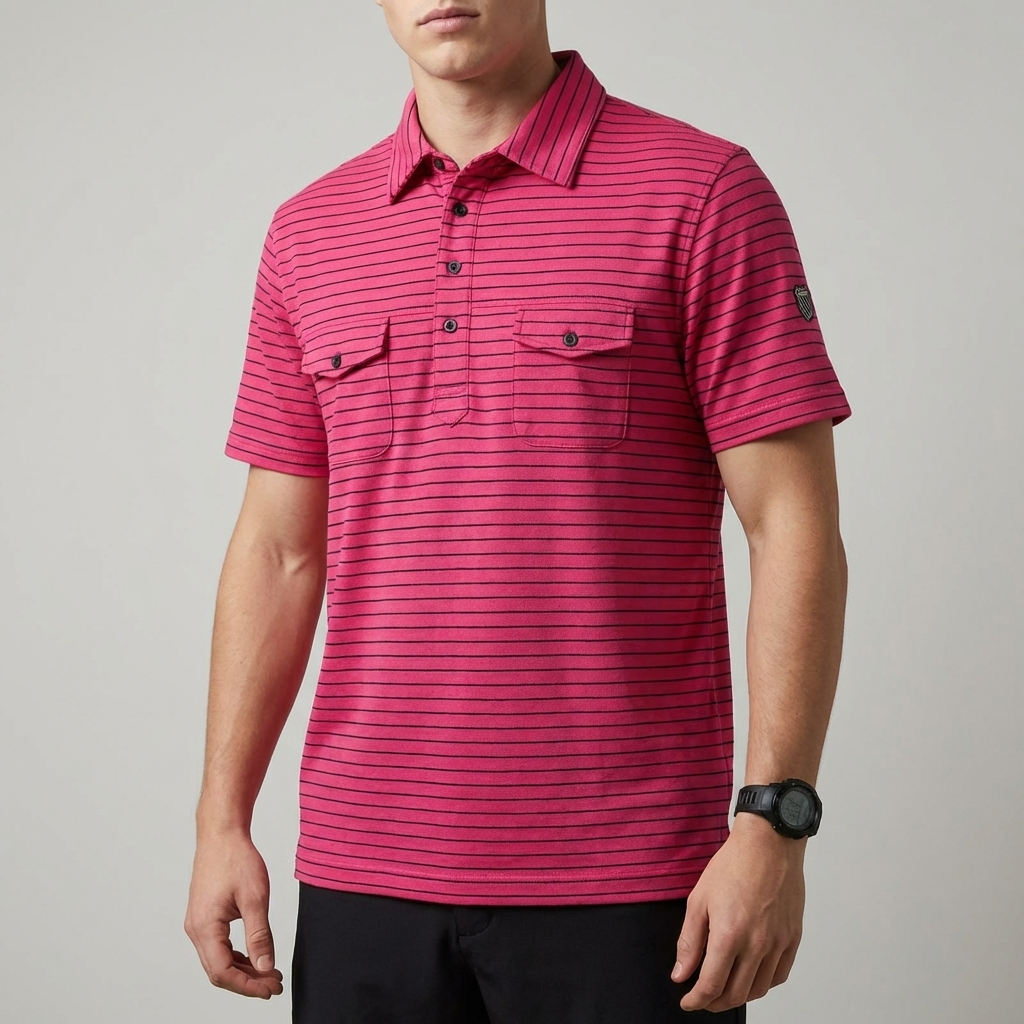 Kaos Kerah Pria K-SWISS Pink Magenta Motif Salur Size L-XL
