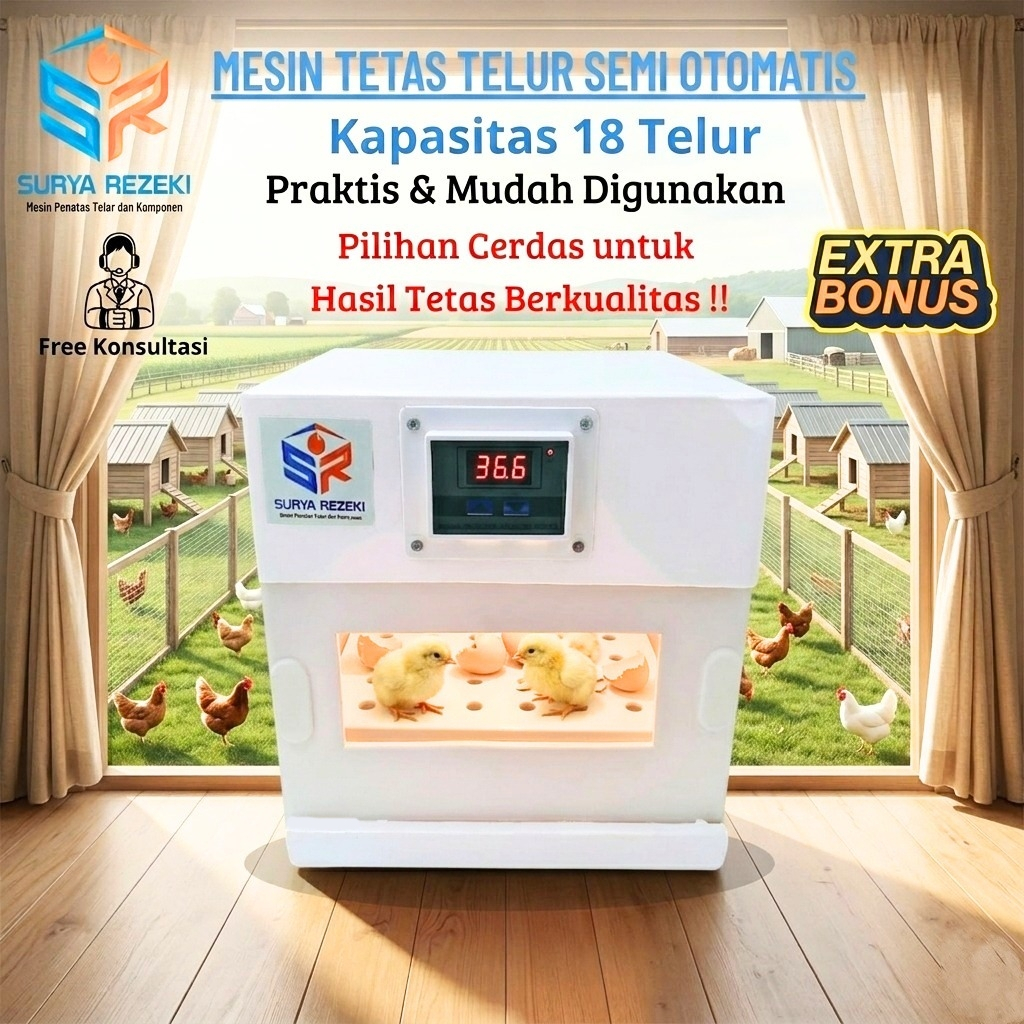 Mesin Tetas Telur Semi Otomatis Kap 18 Penetas Telur