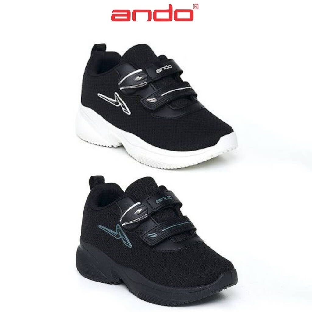 Ando Cheppy Sepatu Sneakers Anak 29-32 Sneaker Sekolah Perekat Magnet Hitam Putih