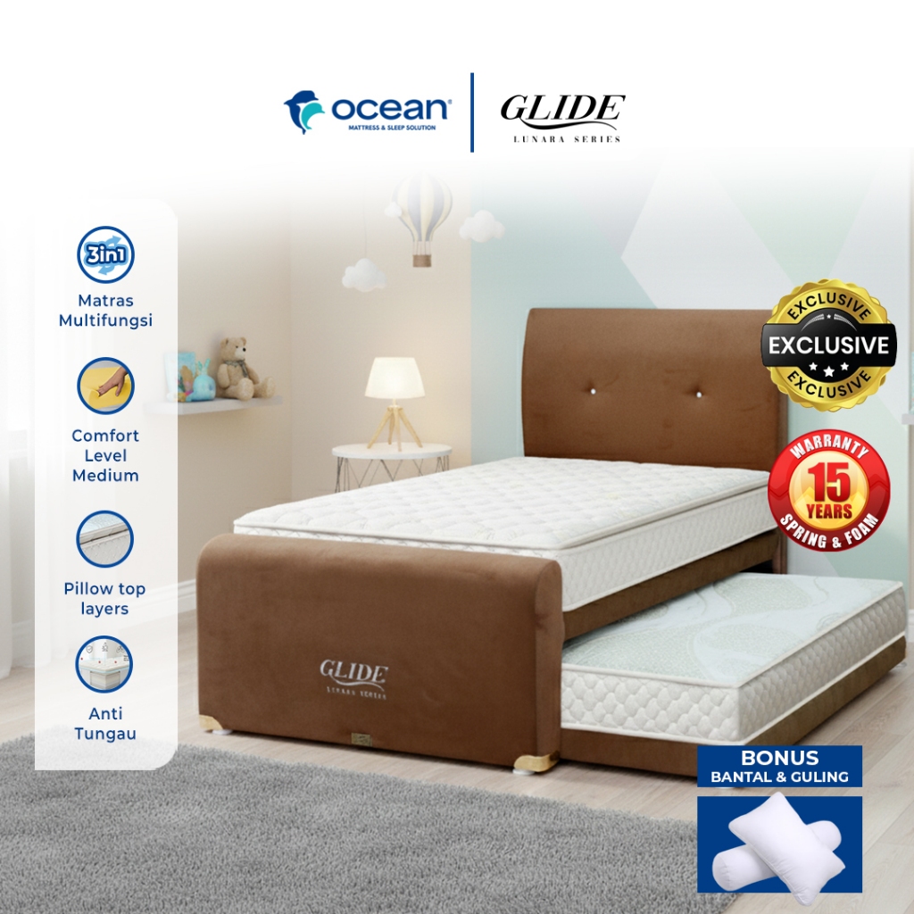 OCEAN SPRINGBED - KASUR DORONG / MATRAS ANAK / BED DORONG 3 IN 1 GLIDE LUNARA SERIES BY OCEAN