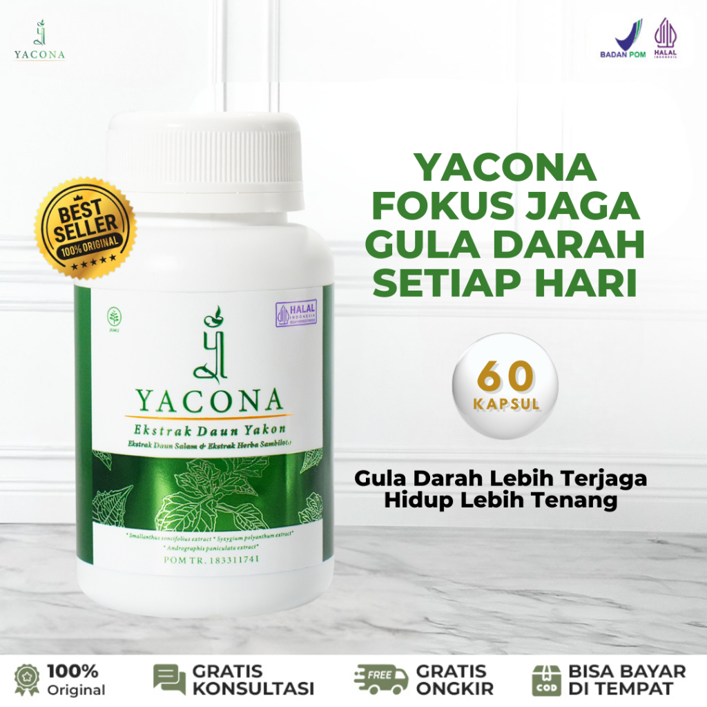 Yacona Kapsul Diabetes Herbal Kencing Manis Turunkan Gula Darah Tinggi 60 Kapsul