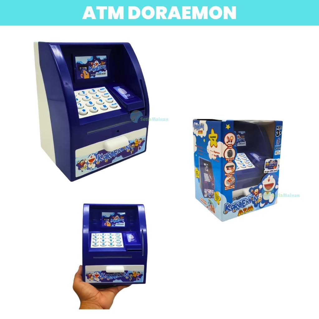Mainan Anak Mesin ATM Mini Bank Fingerprint Doraemon Celengan Menabung Simpan Uang | mainan edukasi