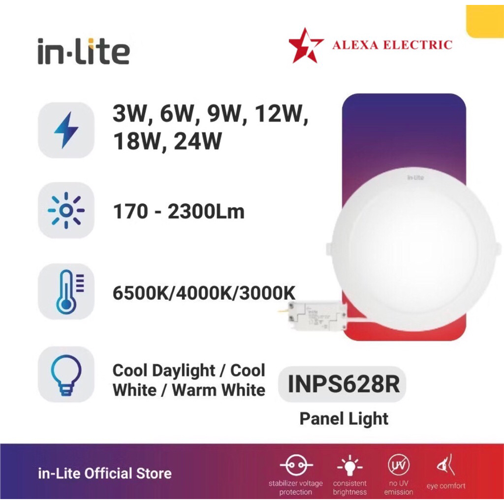 LAMPU LED PANEL DOWNLIGHT (INPS628R) IN-LITE / 18WATT, 24WATT