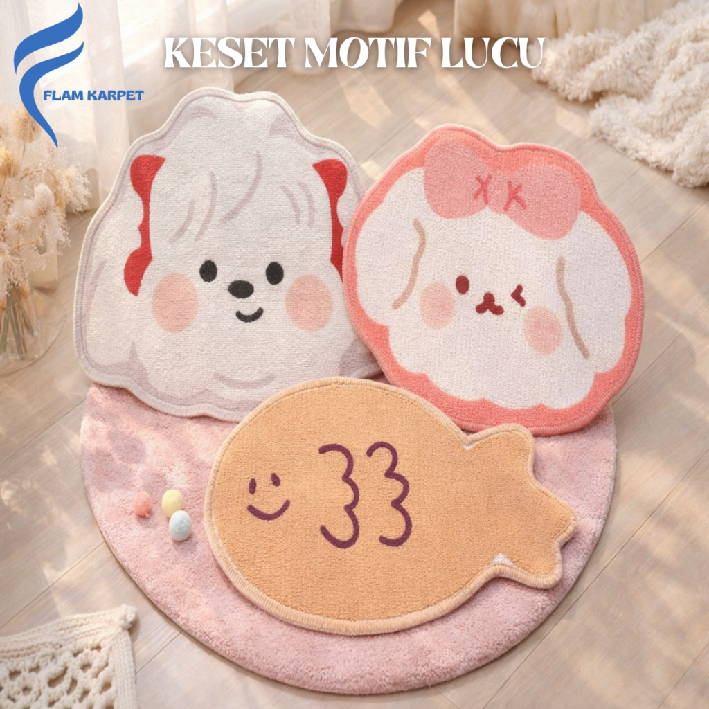 Keset Kaki Karakter Doggy Lucu Anti Slip - Keset Lantai Kamar Tidur Anak Estetik Tebal Lembut Premiu