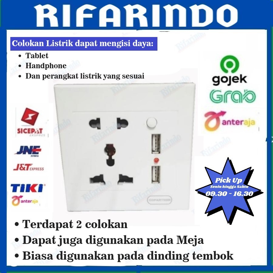 Faceplate 2 Listrik 2 USB/ Colokan Dinding & Meja 2 Listrik 2 USB