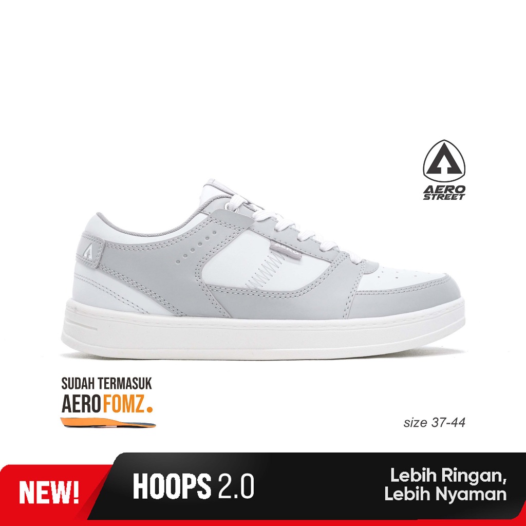 Aerostreet 37-44 Hoops Low 2.0 Putih Putih Abu Muda - Sepatu Sneakers Casual