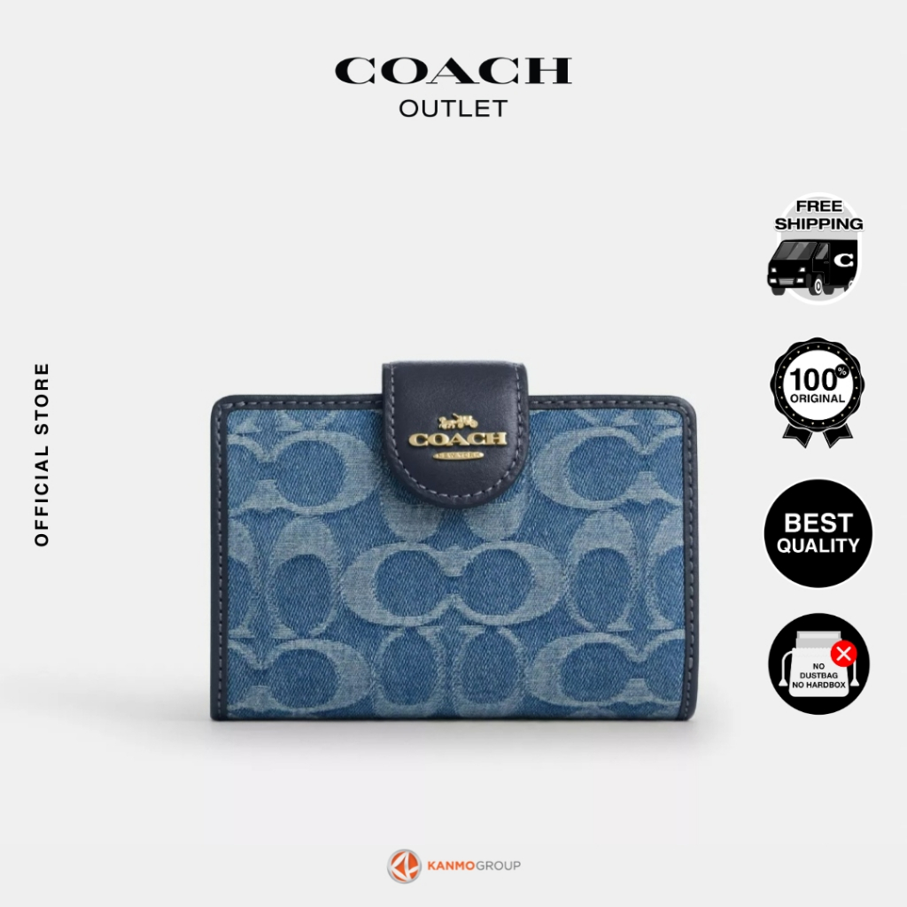 Coach Medium Corner Zip Wallet In Denim - Dompet Wanita