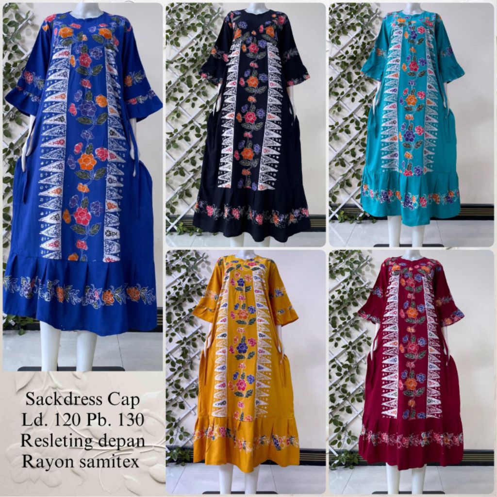Daster premium Long kupu super jumbo sackdress midi LD 120 130 140 mawar sekdres shanum batik cap