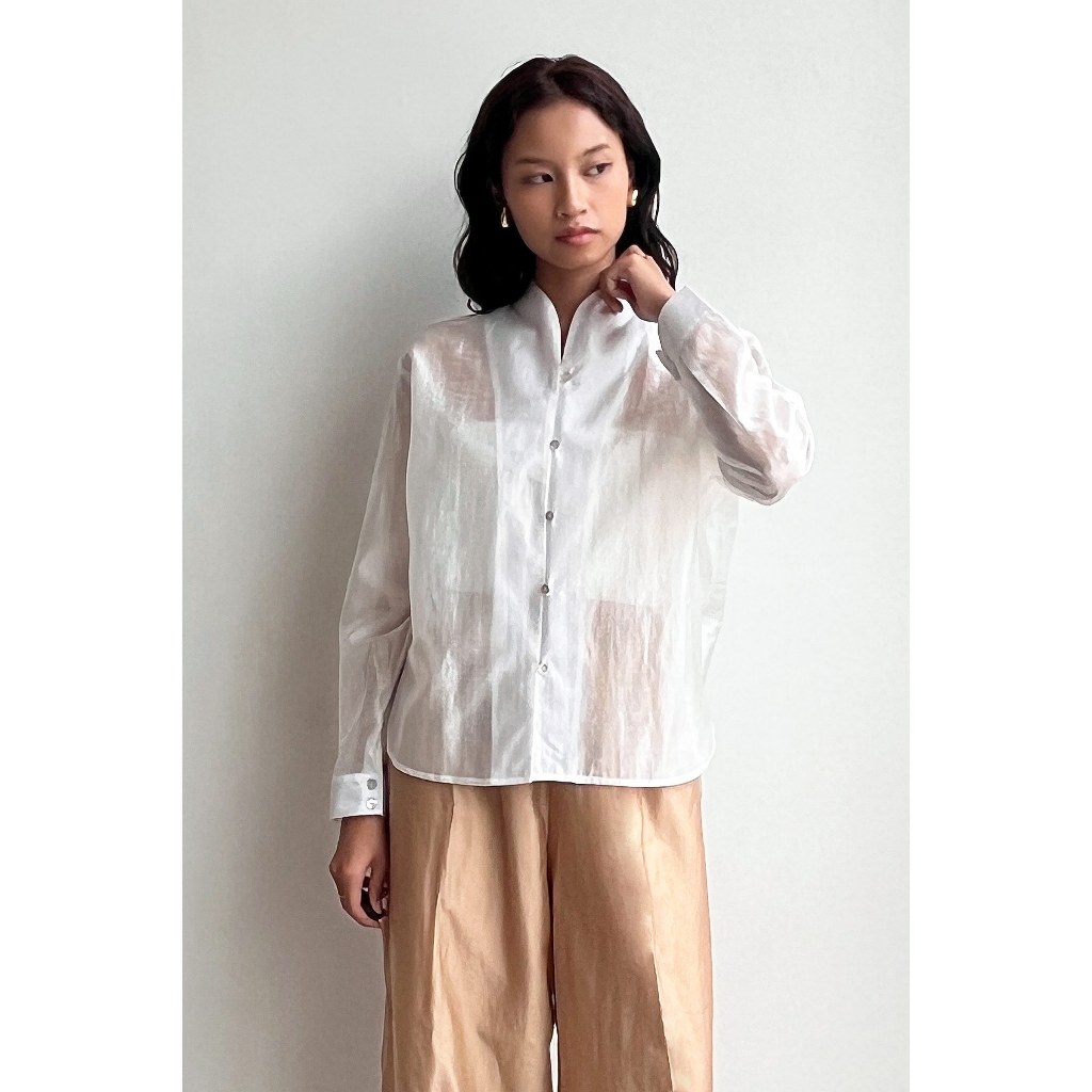 Kivee - Nahla Shirt Ivory / Sheer Top / Kemeja Wanita