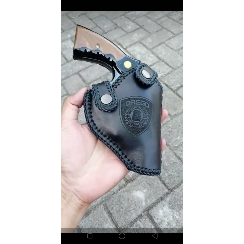 HOLSTER REVOLVER POLRI SARUNG SENJATA KULIT BERKUALITAS MODEL LUAR/ PINGGANG