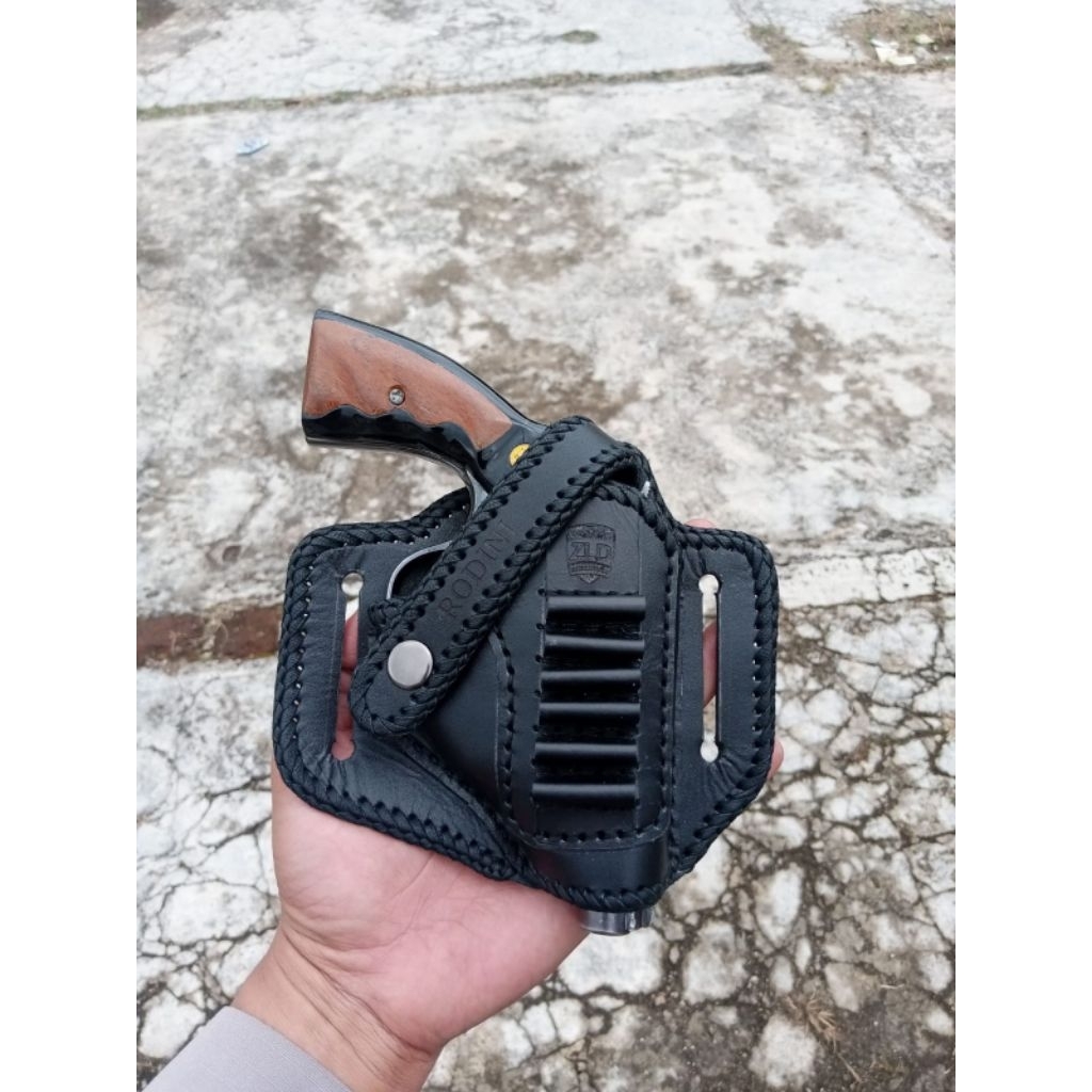 HOLSTER REVOLVER POLRI SARUNG SENJATA KULIT BERKUALITAS MODEL LUAR/ PINGGANG