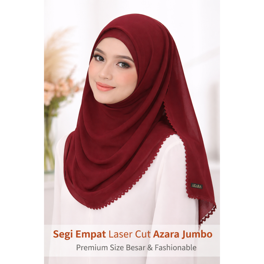Segi Empat AZARA Diamond Crepe Jumbo Laser Cut Premium – Hijab Elegan & Flowing