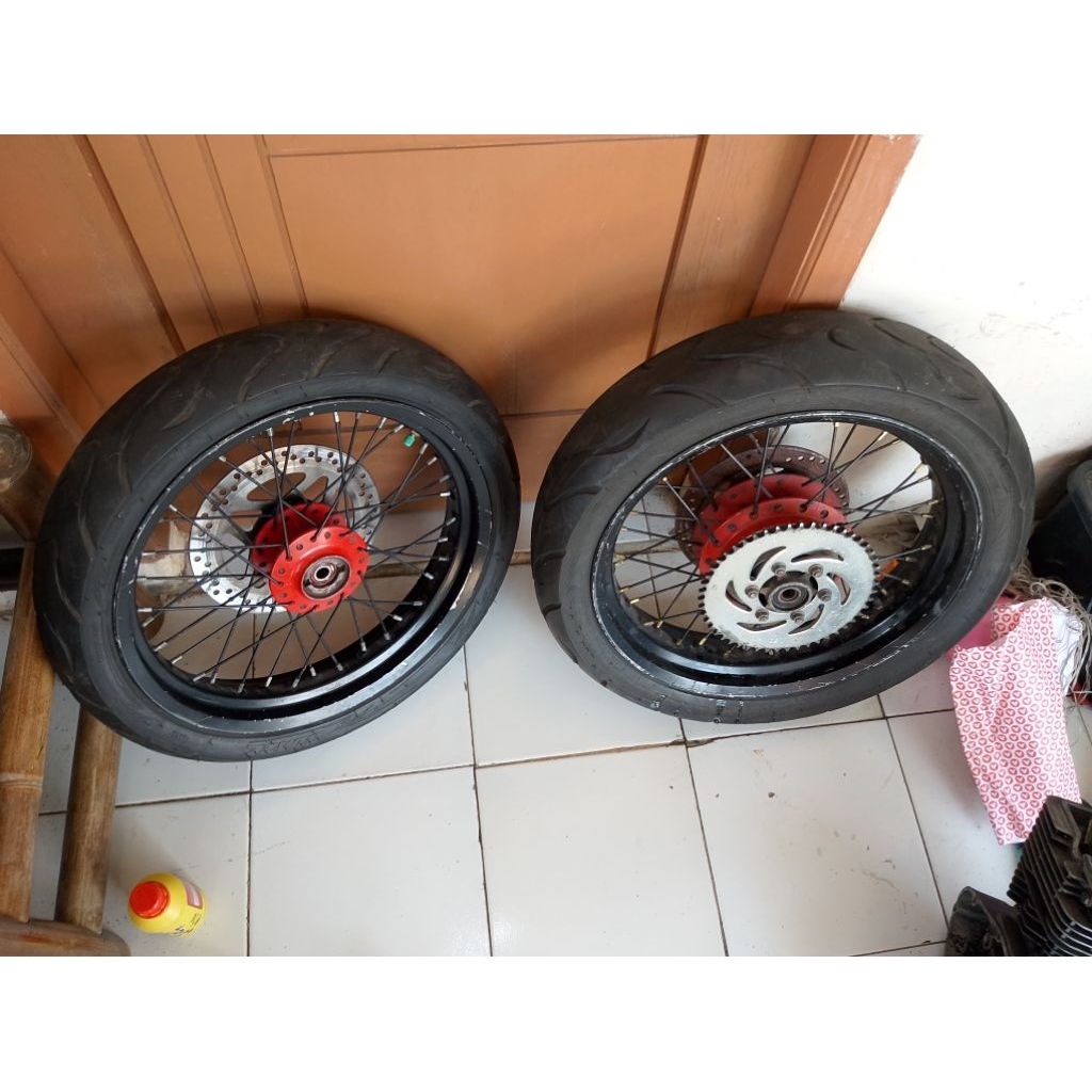Wheelset Velg pelk Velk Trail Hyosung Rx125 Monstrac Supermoto R17 Tapak lebar buat Rx king Tiger sc