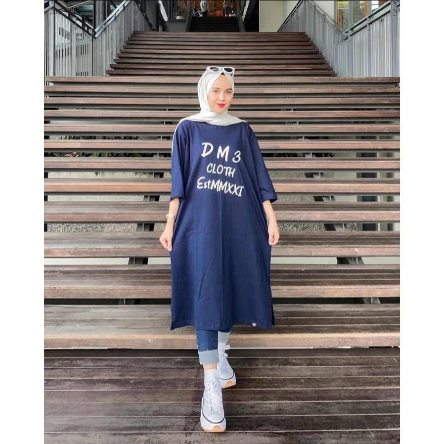 Tunik Kaos Biru Dongker Motif DM3 Cloth Est M XXI Kasual
