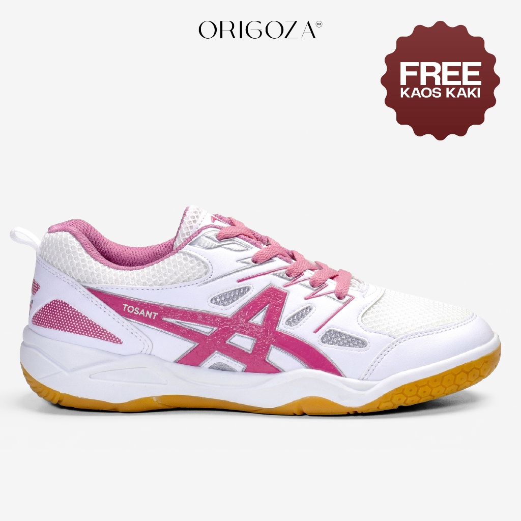 TOSANT Sepatu Badminton Tenis Padel Voly Wanita  Putih Pink Multi Court Original size 36 - 40 Free K