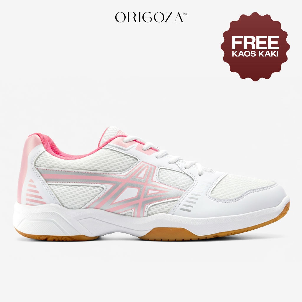 ORIGOZA Sepatu Badminton Tenis Padel Wanita SM STAR Putih Pink Original Size 36 - 40 Free Kaos Kaki 