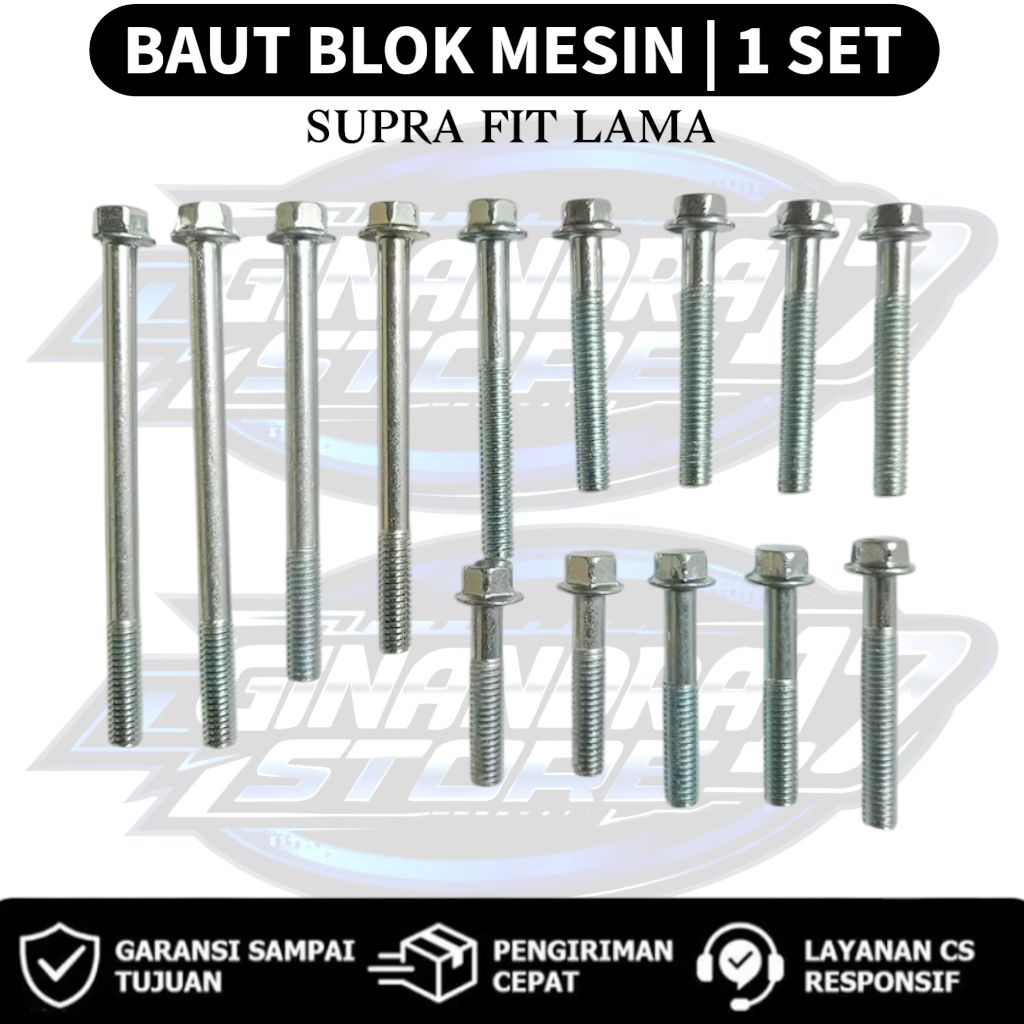 Baut Blok Mesin 1 SET Honda Supra fit lama / Baut Blok Mesin 1SET Motor Supra fit lama